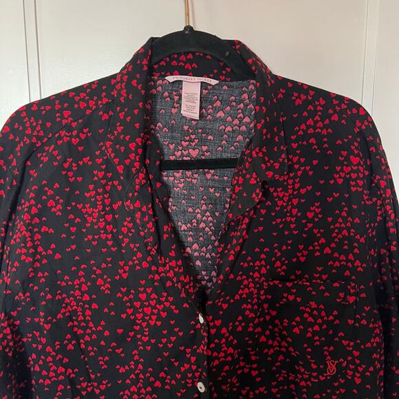 Victoria Secret Heart Print Pajama Set Red and Black SZ XL - Picture 3 of 11
